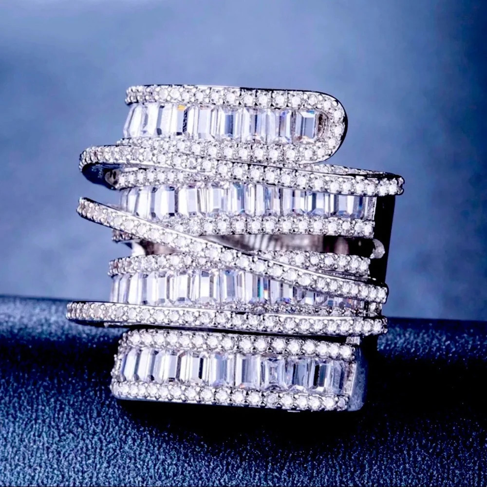 💎6.4 CT Spinderella Princess Diamond AAA .925, Platinum Plated, Cocktail Ring